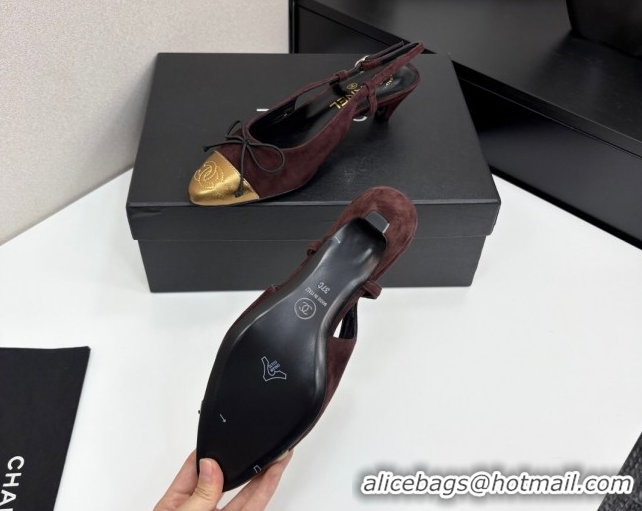 Luxurious Chanel Suede & Calfskin Slingback Pumps with Bow Brown 2025 CH061027