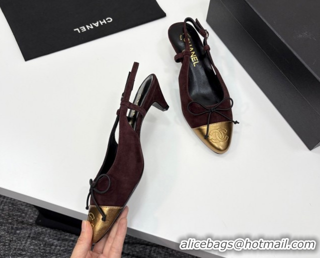 Luxurious Chanel Suede & Calfskin Slingback Pumps with Bow Brown 2025 CH061027