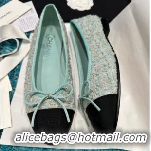 Shop Duplicate Chanel Tweed & Grosgrain Ballet Flats CHB070701 Green