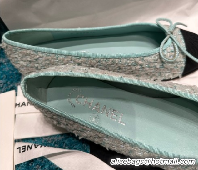 Shop Duplicate Chanel Tweed & Grosgrain Ballet Flats CHB070701 Green