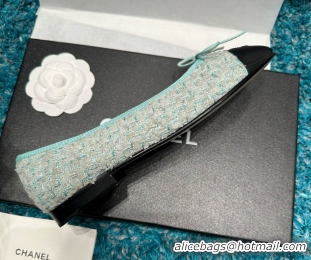 Shop Duplicate Chanel Tweed & Grosgrain Ballet Flats CHB070701 Green