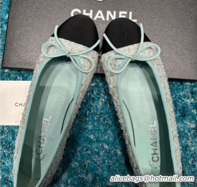 Shop Duplicate Chanel Tweed & Grosgrain Ballet Flats CHB070701 Green