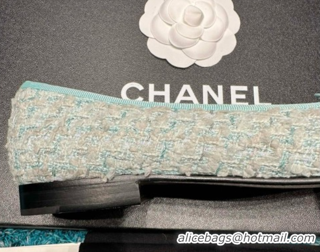 Shop Duplicate Chanel Tweed & Grosgrain Ballet Flats CHB070701 Green