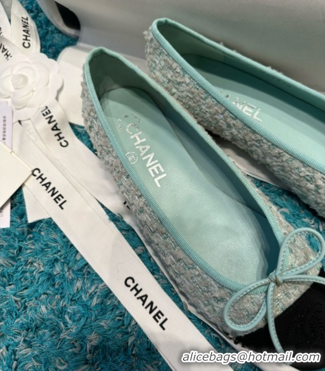Shop Duplicate Chanel Tweed & Grosgrain Ballet Flats CHB070701 Green