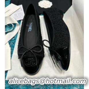 Top Grade Chanel Tweed & Patent Leather Ballet Flats CHB070702 Black