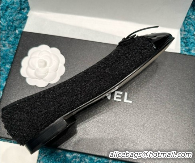 Top Grade Chanel Tweed & Patent Leather Ballet Flats CHB070702 Black