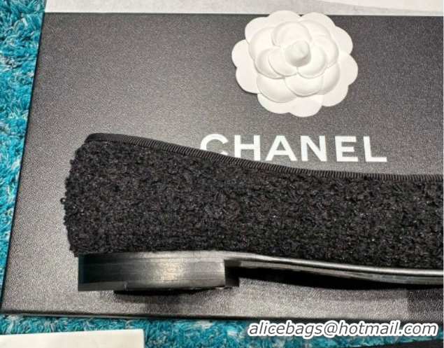 Top Grade Chanel Tweed & Patent Leather Ballet Flats CHB070702 Black