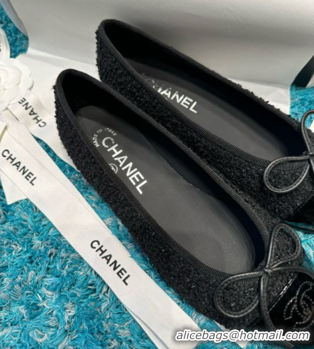 Top Grade Chanel Tweed & Patent Leather Ballet Flats CHB070702 Black