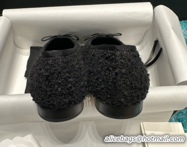 Top Grade Chanel Tweed & Patent Leather Ballet Flats CHB070702 Black
