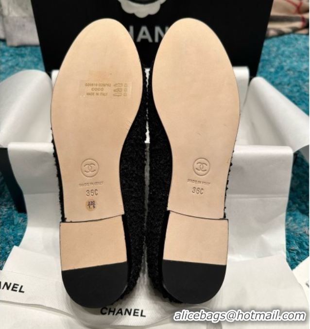 Top Grade Chanel Tweed & Patent Leather Ballet Flats CHB070702 Black