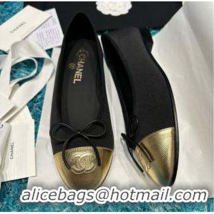Unique Style Chanel Grosgrain & Lambskin Ballet Flats CHB070704 Black/Gold
