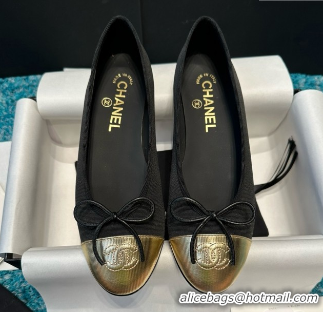 Unique Style Chanel Grosgrain & Lambskin Ballet Flats CHB070704 Black/Gold