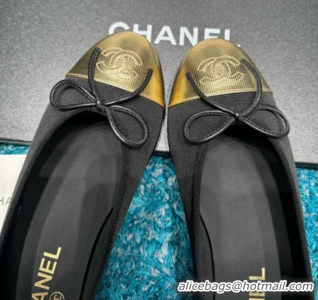 Unique Style Chanel Grosgrain & Lambskin Ballet Flats CHB070704 Black/Gold