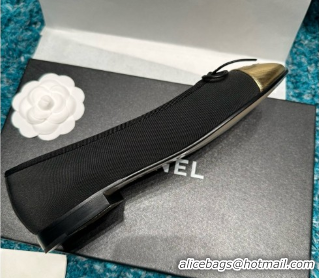Unique Style Chanel Grosgrain & Lambskin Ballet Flats CHB070704 Black/Gold
