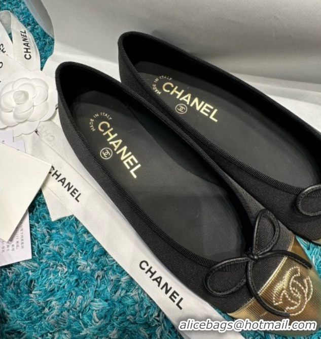 Unique Style Chanel Grosgrain & Lambskin Ballet Flats CHB070704 Black/Gold