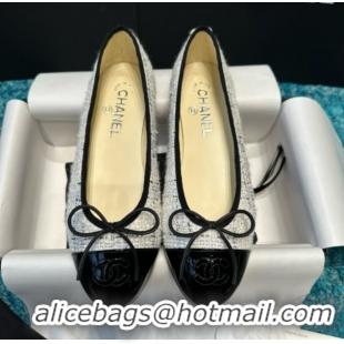 Hot Style Chanel Tweed & Patent Leather Ballet Flats CHB070703 White/Black