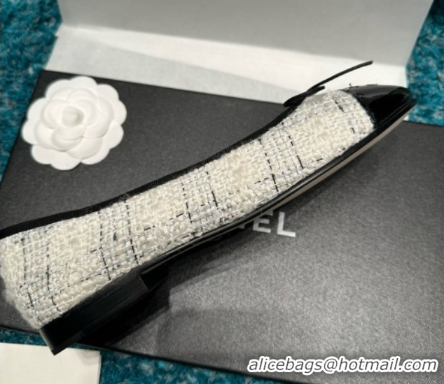 Hot Style Chanel Tweed & Patent Leather Ballet Flats CHB070703 White/Black