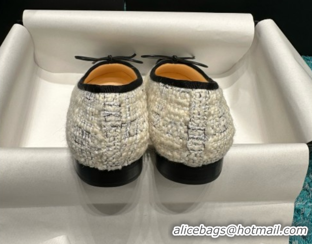 Hot Style Chanel Tweed & Patent Leather Ballet Flats CHB070703 White/Black
