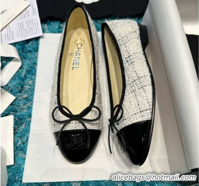 Hot Style Chanel Tweed & Patent Leather Ballet Flats CHB070703 White/Black