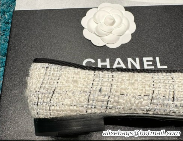 Hot Style Chanel Tweed & Patent Leather Ballet Flats CHB070703 White/Black