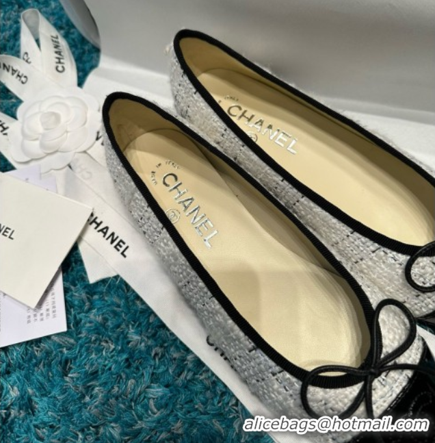 Hot Style Chanel Tweed & Patent Leather Ballet Flats CHB070703 White/Black