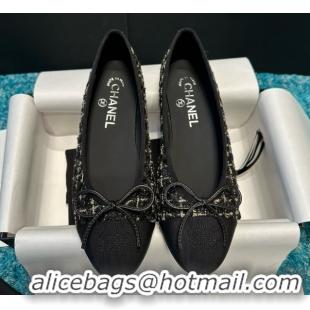 Sophisticated Chanel Tweed & Grosgrain Ballet Flats CHB070705 Black