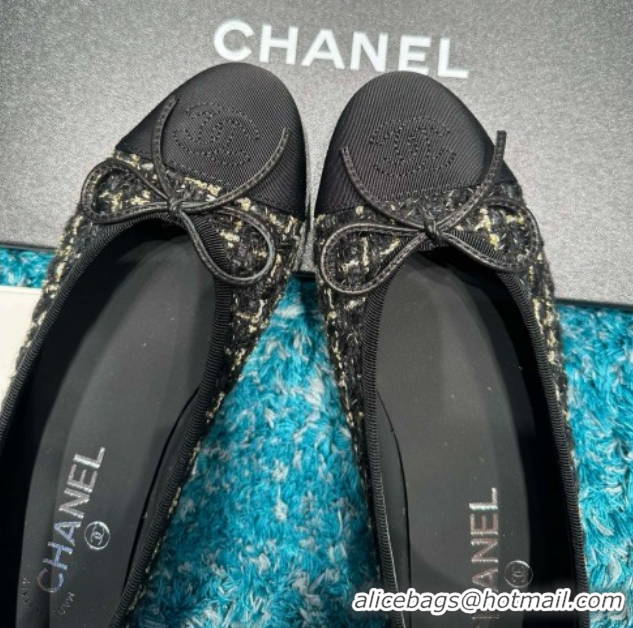 Sophisticated Chanel Tweed & Grosgrain Ballet Flats CHB070705 Black