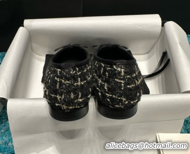 Sophisticated Chanel Tweed & Grosgrain Ballet Flats CHB070705 Black