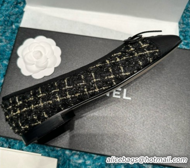 Sophisticated Chanel Tweed & Grosgrain Ballet Flats CHB070705 Black