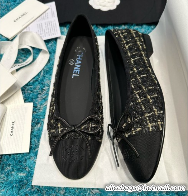 Sophisticated Chanel Tweed & Grosgrain Ballet Flats CHB070705 Black