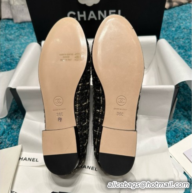 Sophisticated Chanel Tweed & Grosgrain Ballet Flats CHB070705 Black