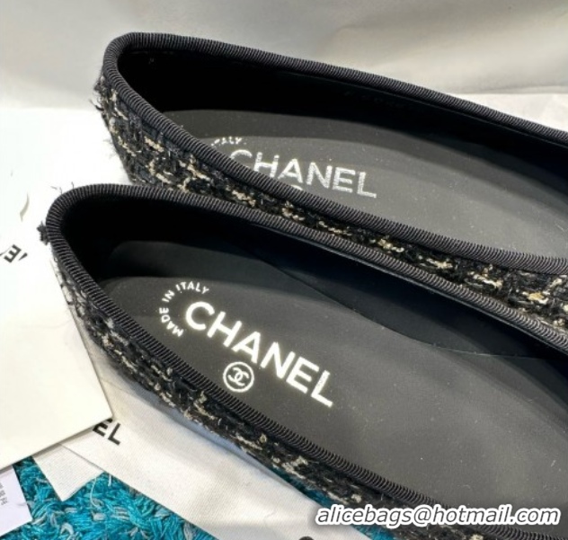 Sophisticated Chanel Tweed & Grosgrain Ballet Flats CHB070705 Black