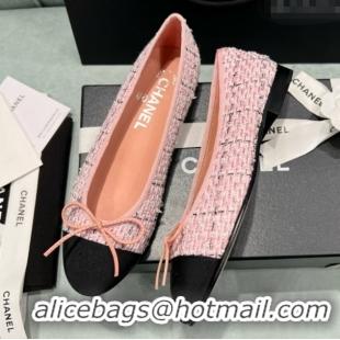 Purchase Chanel Tweed & Grosgrain Ballet Flats CHB070706 Pink/Black