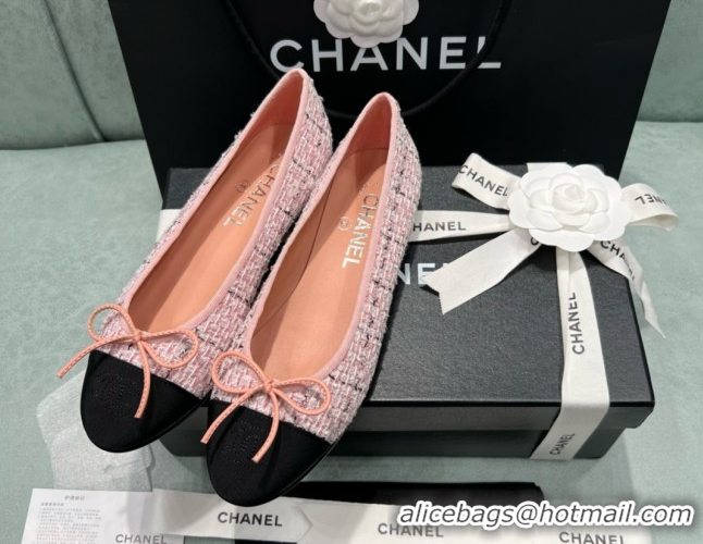 Purchase Chanel Tweed & Grosgrain Ballet Flats CHB070706 Pink/Black
