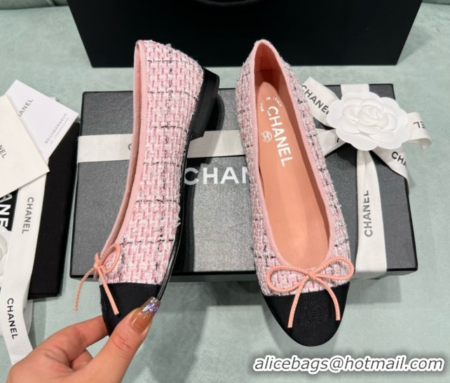 Purchase Chanel Tweed & Grosgrain Ballet Flats CHB070706 Pink/Black