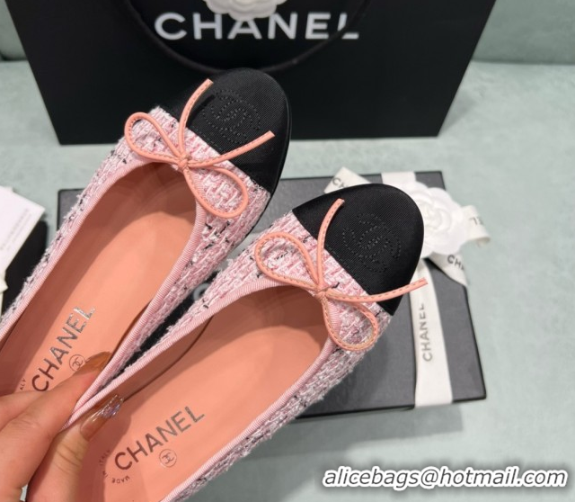 Purchase Chanel Tweed & Grosgrain Ballet Flats CHB070706 Pink/Black