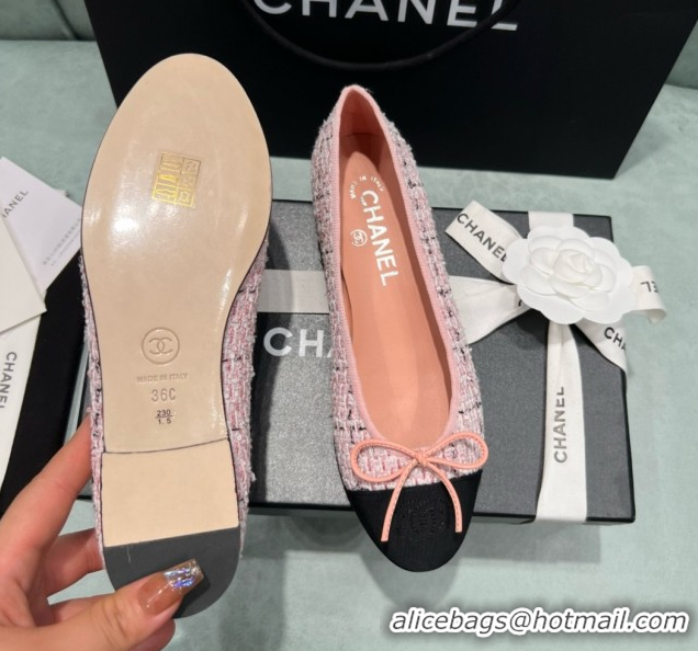 Purchase Chanel Tweed & Grosgrain Ballet Flats CHB070706 Pink/Black