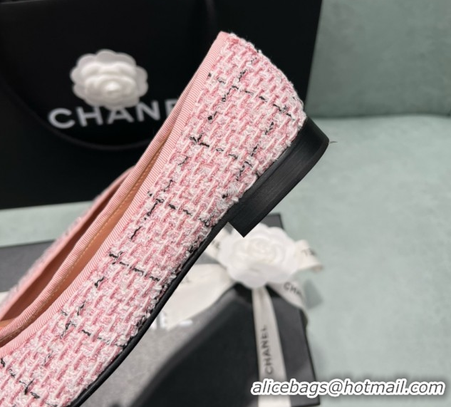 Purchase Chanel Tweed & Grosgrain Ballet Flats CHB070706 Pink/Black