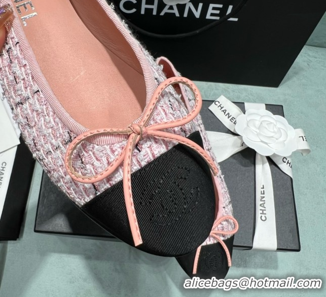 Purchase Chanel Tweed & Grosgrain Ballet Flats CHB070706 Pink/Black