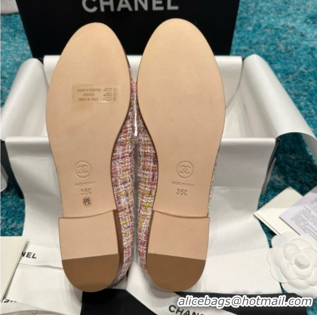 Good Quality Chanel Tweed & Leather Ballet Flats CHB070707 Pink/Gold
