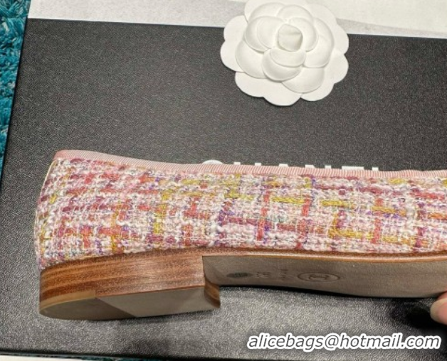 Good Quality Chanel Tweed & Leather Ballet Flats CHB070707 Pink/Gold