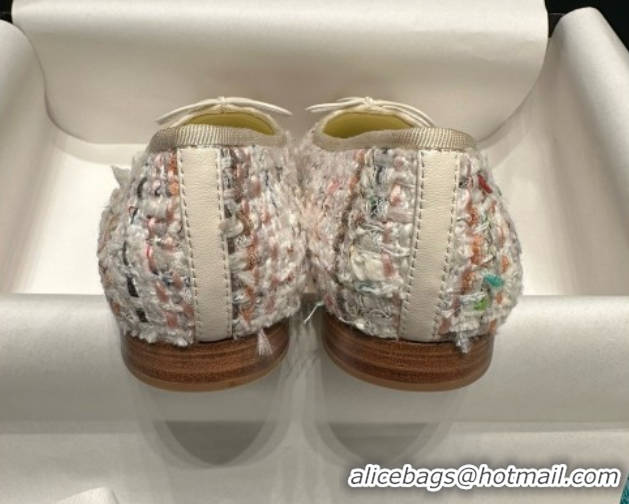 Best Price Chanel Tweed & Leather Ballet Flats CHB070708 White