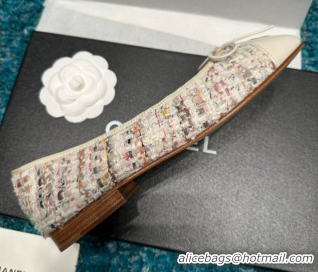 Best Price Chanel Tweed & Leather Ballet Flats CHB070708 White
