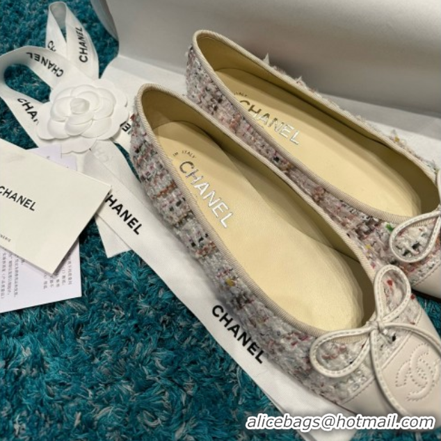 Best Price Chanel Tweed & Leather Ballet Flats CHB070708 White