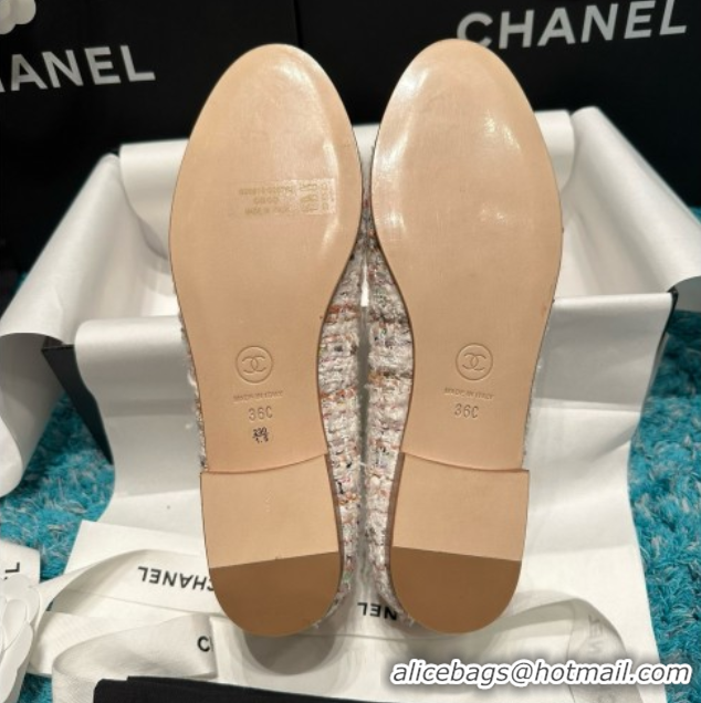 Best Price Chanel Tweed & Leather Ballet Flats CHB070708 White