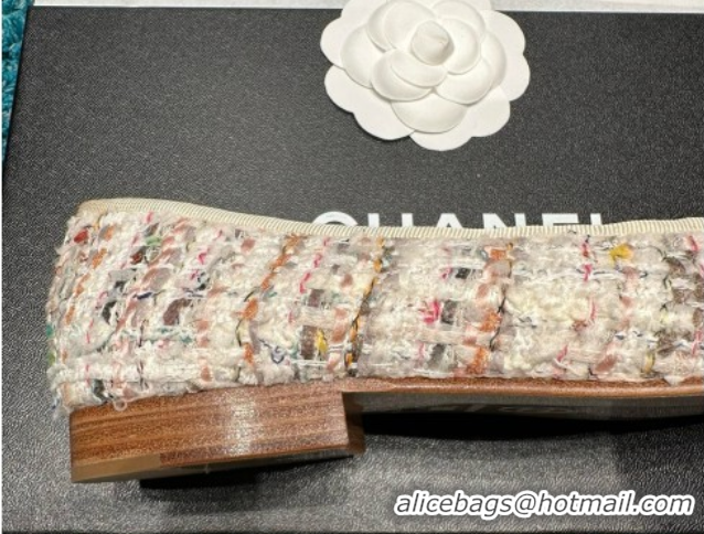 Best Price Chanel Tweed & Leather Ballet Flats CHB070708 White