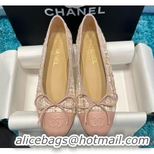 Buy Luxury Chanel Tweed & Leather Ballet Flats CHB070709 Pink