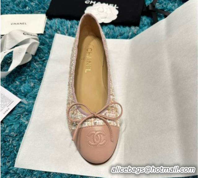Buy Luxury Chanel Tweed & Leather Ballet Flats CHB070709 Pink