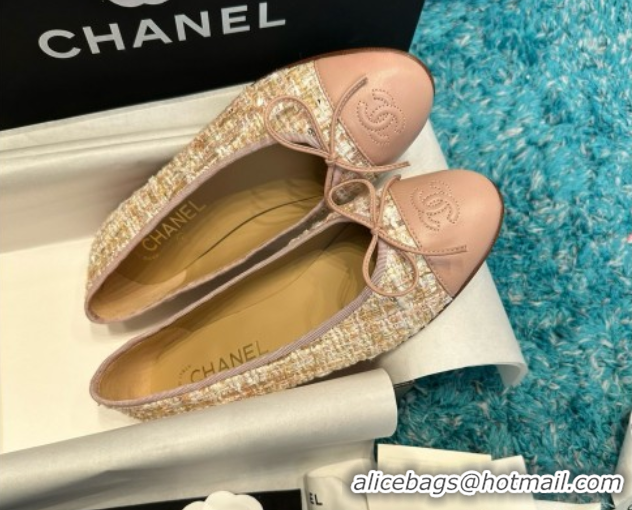 Buy Luxury Chanel Tweed & Leather Ballet Flats CHB070709 Pink