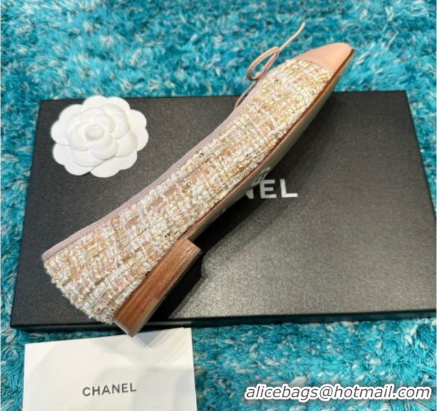 Buy Luxury Chanel Tweed & Leather Ballet Flats CHB070709 Pink